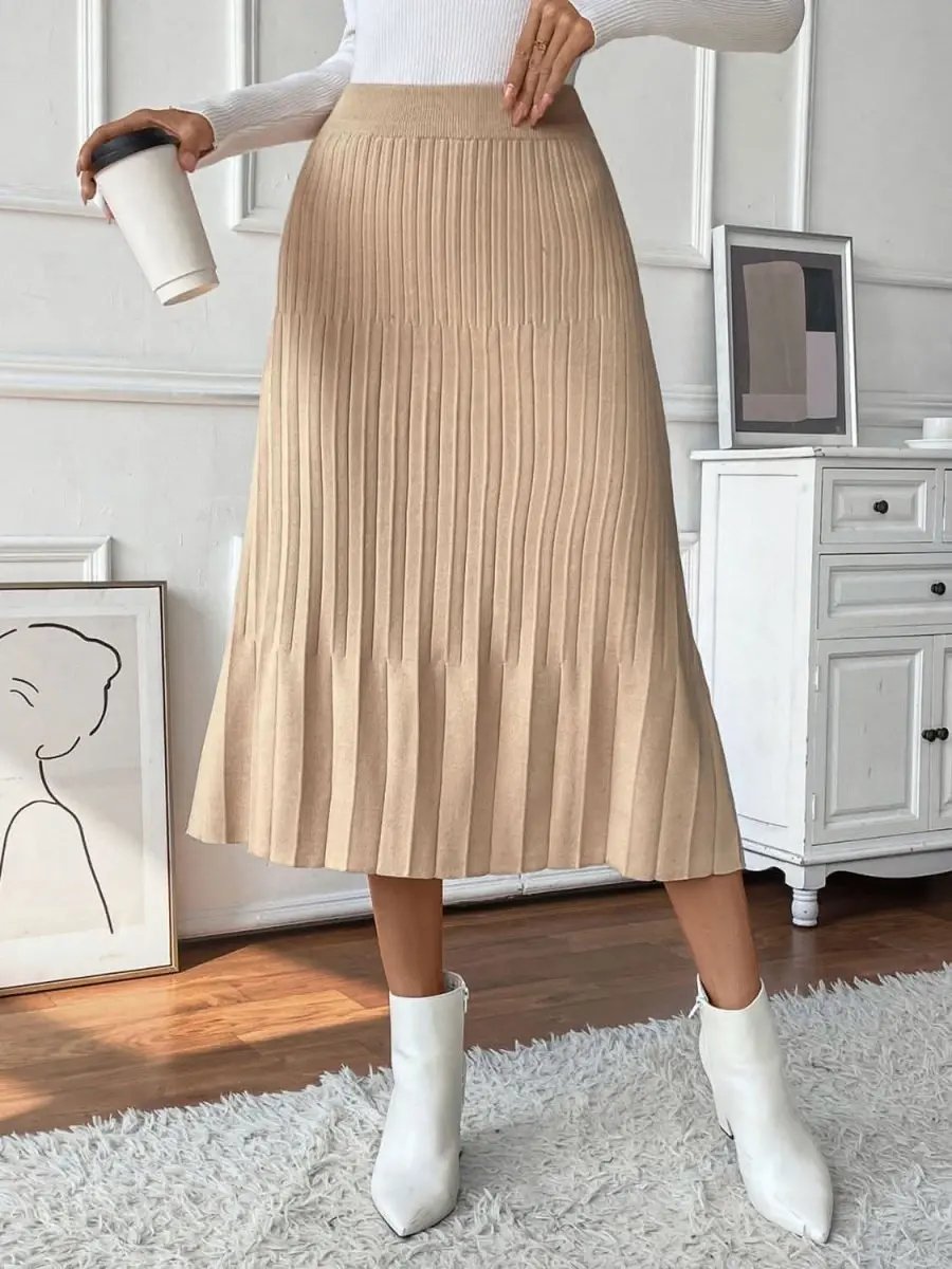 Perfee Pleated Midi Sweater Skirt - Love Salve